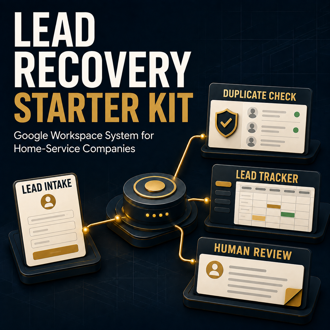 Lead Recovery Starter Kit cover showing lead intake, lead tracker, human review, and duplicate check